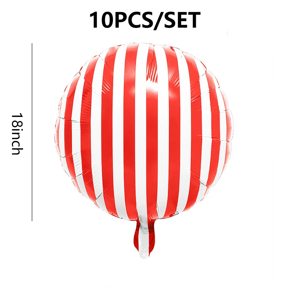 10Pcs 18 Inch Red and White Striped Balloons Carnival Balloons for Carnival Decorations 4D Striped Circus Balloons