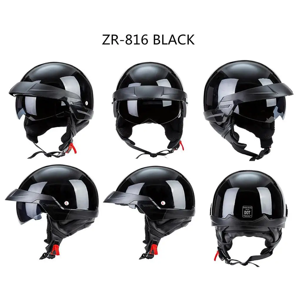 Motorcycle Half Helmet Retractable Visor Matte Black for Harley Durable