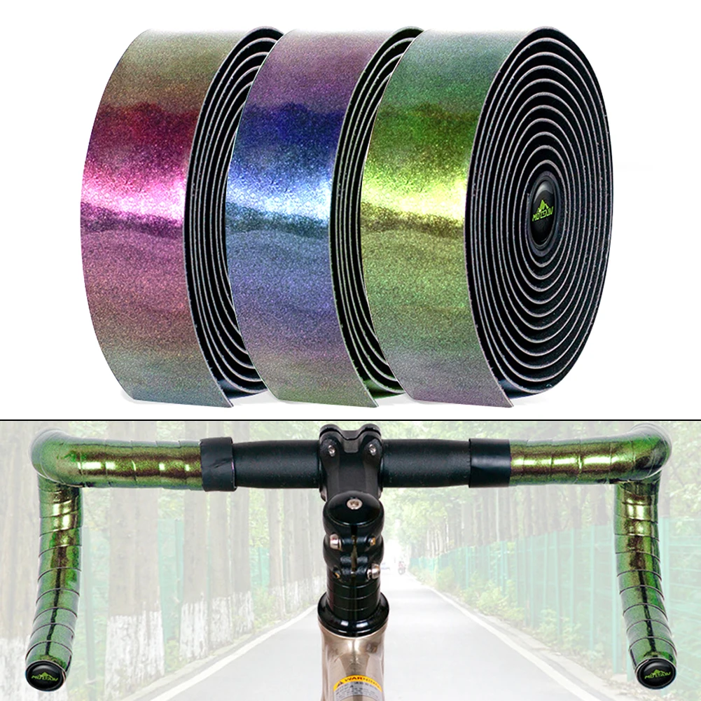 Reflective Color Changing Handlebar Tape PU Leather EVA Foam Shock Absorbent Wrap For Road Bike Cycling Accessories