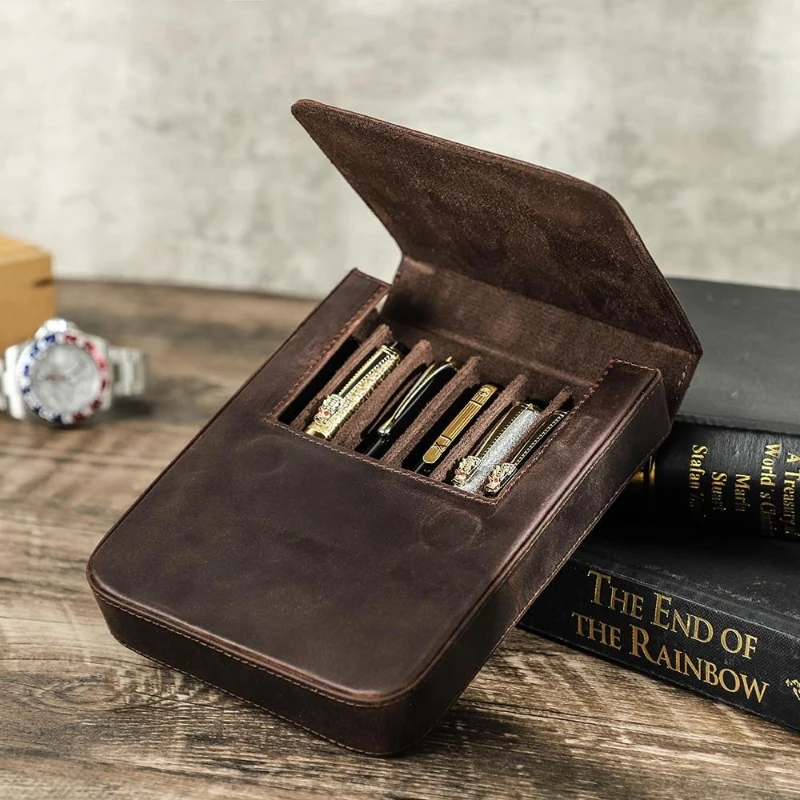 

1Pc Genuine Leather Fountain Pen Case Handmade Retro Pen Pouch Holder for Men Women Household School Office Organizer