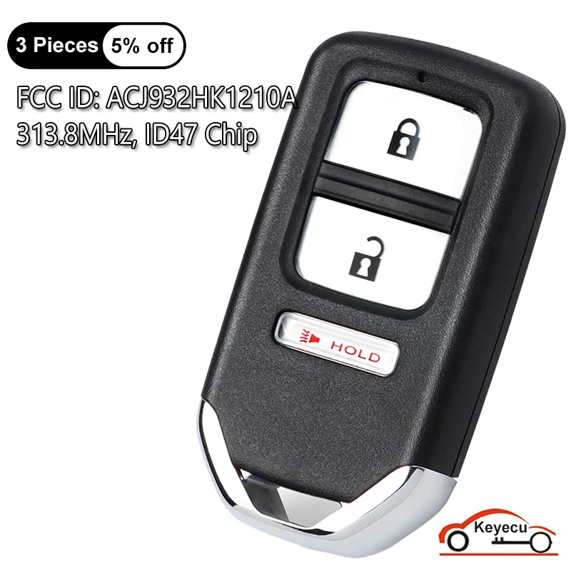 

KEYECU 3 Buttons 313.8MHz ID47 Chip for Honda Crosstour 2013 2014 2015 Auto Smart Remote Control Key Fob FCC ID: ACJ932HK1210A