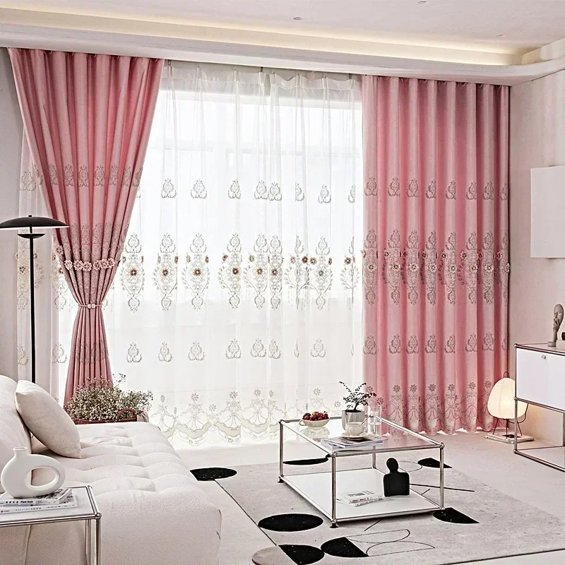 European Modern Curtains for Living Room Bedroom Blackout Luxury Window Embroidered Tulle Villa Elegant Valance Decorate Custom