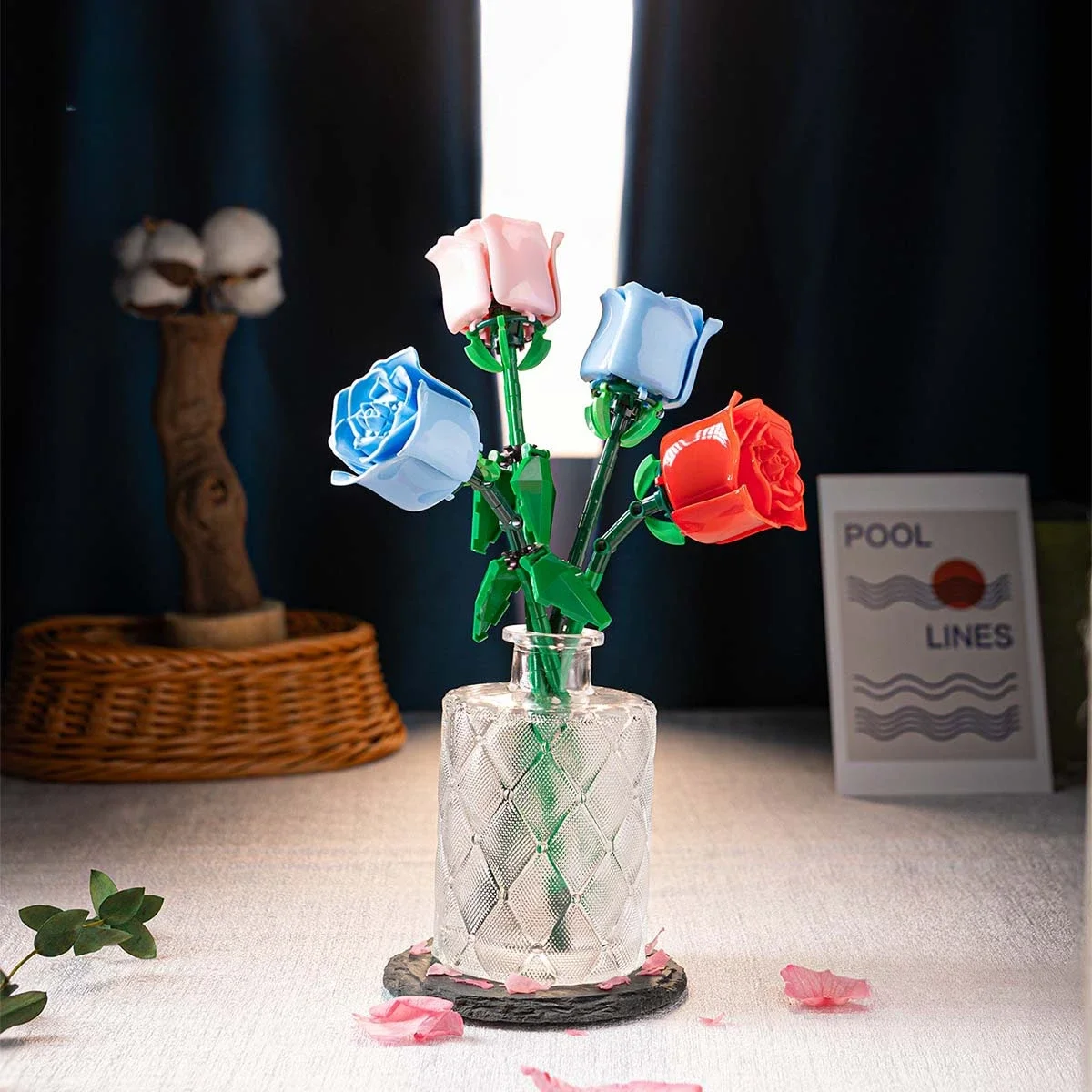 Rose Flower Building Block Bouquet Perpetual Flower 3D Model Home Decoration Plant Potted Flower Assembly Bricks Child Gift