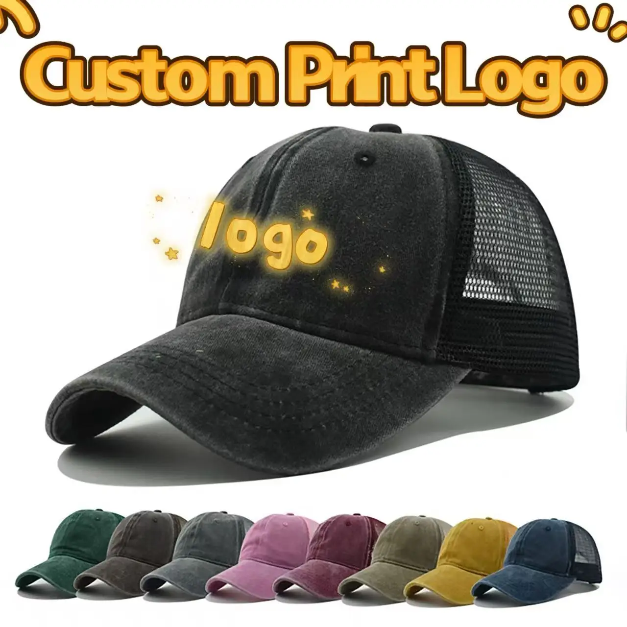 Customized Printed Logo Soft Top Washed Mesh Breathable Baseball Caps Men's And Women's Retro And Fshionable Duck Tongue Hats