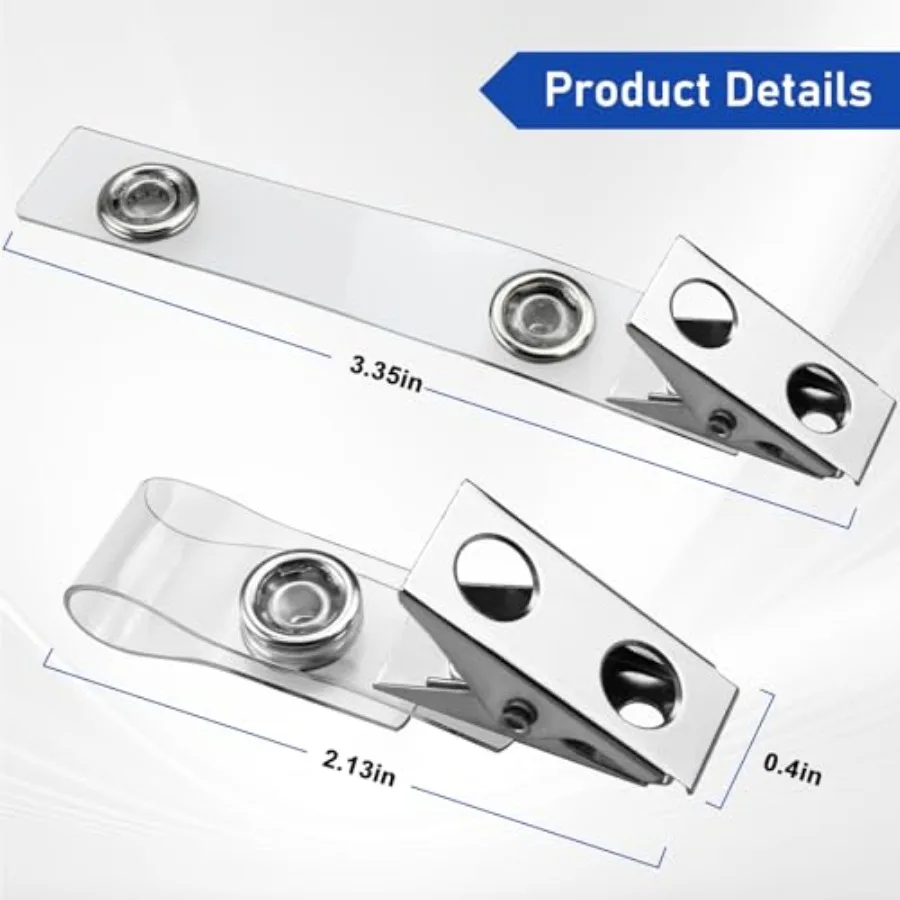 Pcs Premium Metal Badge Clips with Clear PVC Straps for ID Cards, Badge Holders, Name Tags, Work Badges