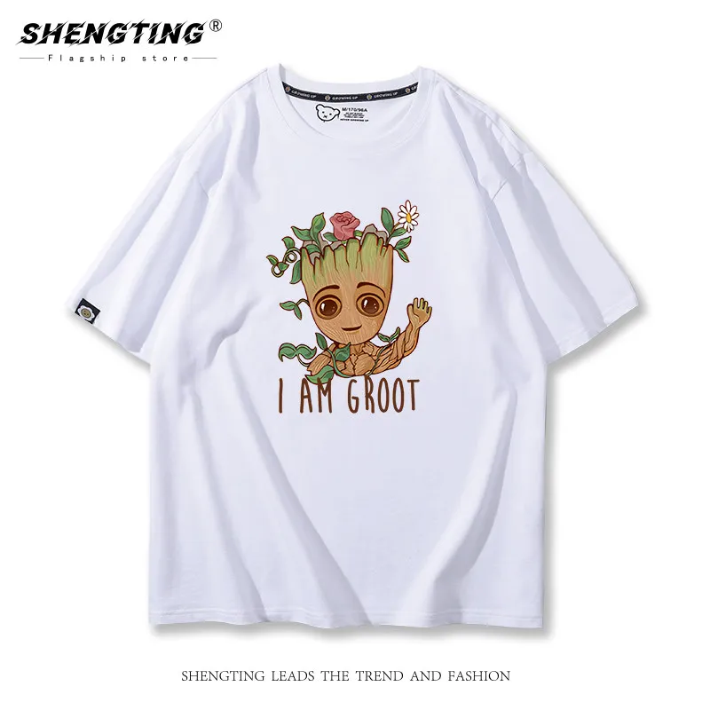 

Новая детская футболка, модная и стильная, с мультяшным принтом Marvel Tree Man Groot, 100% чистый хлопок, с круглым вырезом, комплект для родителей и детей