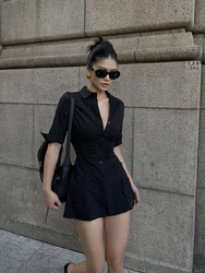 Long Sleeve Pleated Shirt Dress Elegant For Women Summer New High Waist Slim Hot Sexy Women Mini Dress 2024 New Sweet VLZ1