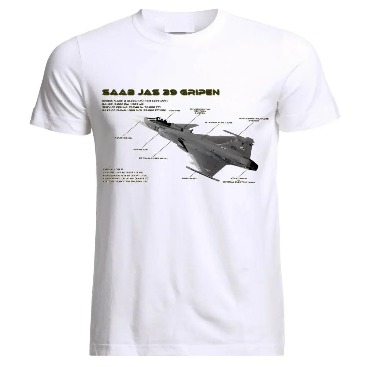 Swedish Air Force JAS-39 Gripen Fighter Blueprint T-Shirt 100% Cotton O-Neck Summer Short Sleeve Casual Mens T-shirt Size S-3XL