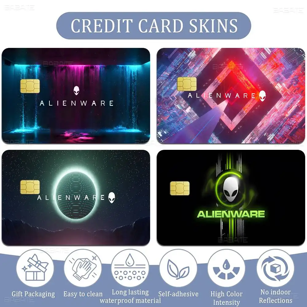ملصق بطاقة الخصم الائتماني من Dell Alienware Animation PC Gaming DIY ملصق تزيين الحفلات المقاوم للماء ملصق جلدي للبطاقات الصغيرة