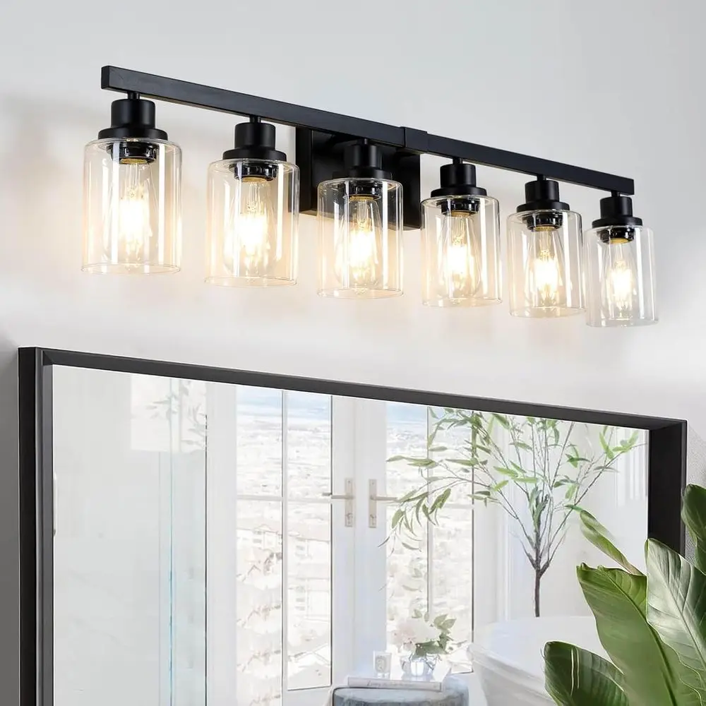 

6-Light Black Vanity Lights 38'' ern Bathroom Vanity Lighting ixtures Above Mirror， Industrial Matte Bathroom Light ixtures, Bat
