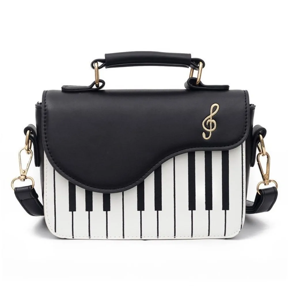 

Leisure Vintage Piano Pattern Shoulder Bag Crossbody Large Capacity Mini Square Bag Black Elegent PU Leather Bag Shopping