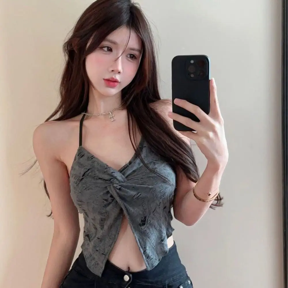 Sexy Cute Knot Camisole V Collar Slim Fit Shirt Niche Irregular Tank Top