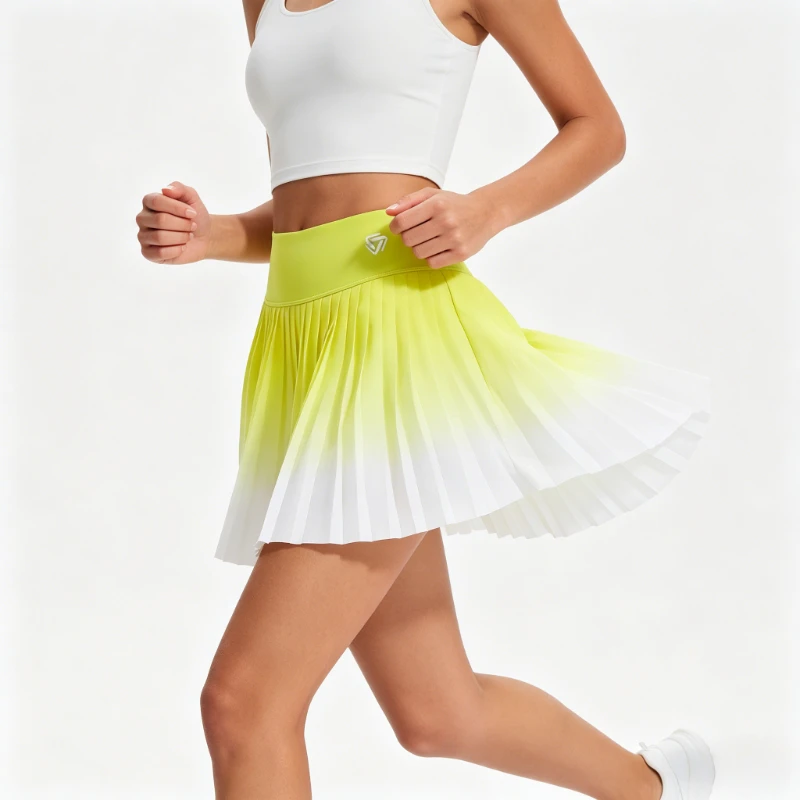 Women's High Waist Pleated Tennis Skirt Gradient Color Golf Skort with Pocket Summer Gym Shorts Running Outdoor Skirts