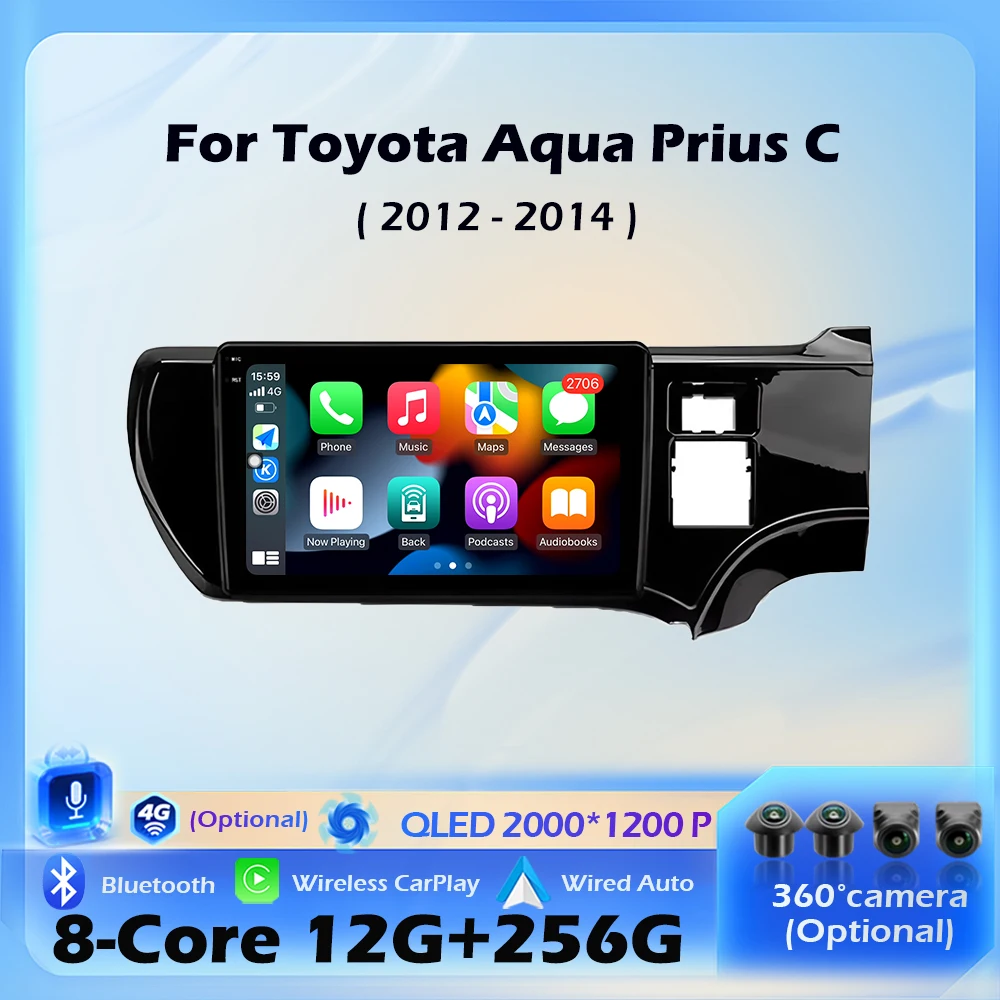Right Hand Drive Wireless CarPlay For Toyota Aqua Prius C 2012 - 2014 Car Radio Multimedia Video Player Navigation GPS Android16