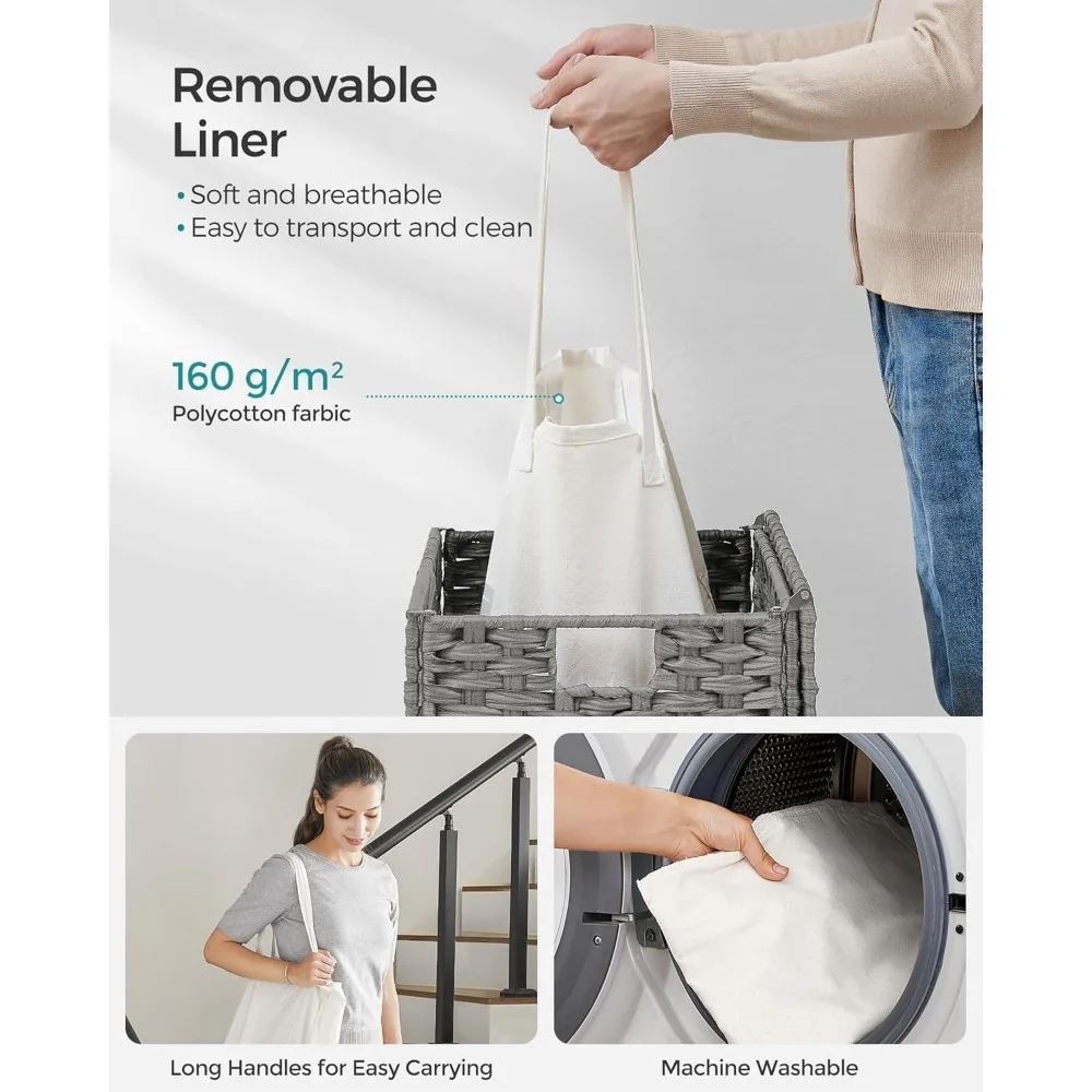 

Большая складная корзина для белья с крышкой, корзина из ротанга на 110 л, съемная подкладка, портативное хранилище для дома