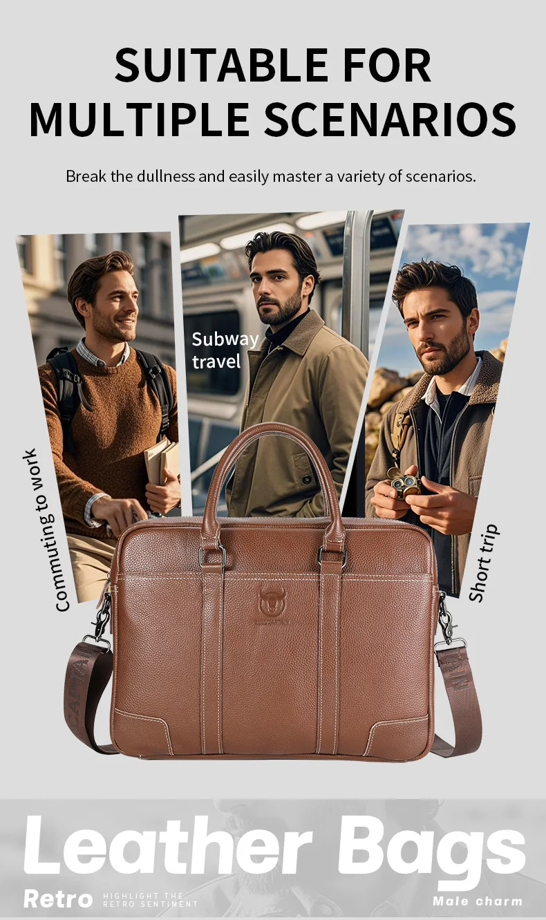 BULLCAPTAIN Echtleder Herren Aktentasche Business Handtasche Echtes Rindsleder Laptop-Tasche Casual Schulter-Umhängetasche für Männer – Detail 9
