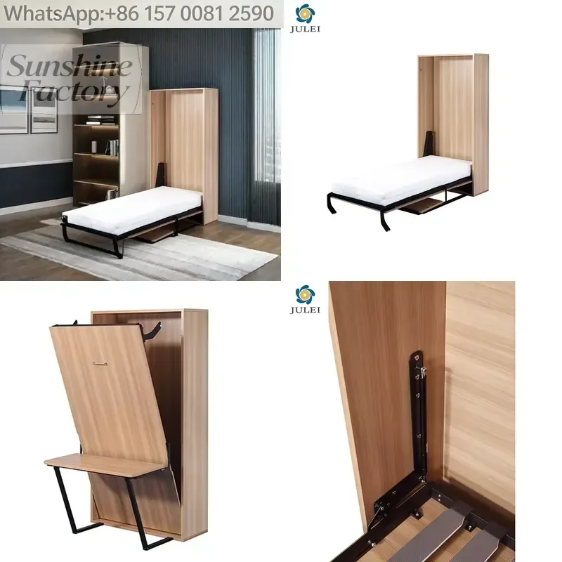Modern Style Queen Size Space Save Furniture Folding Hidden Desk Murphy Wall Bed Metal Bed