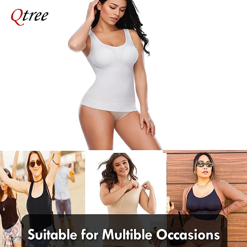 Qtree Women Tummy Control Shapewear Classic 2-IN-1 z usztywnianym biustonoszem Wysoka elastyczna kamizelka rozciągliwa Body Shaper Slim Up Lift