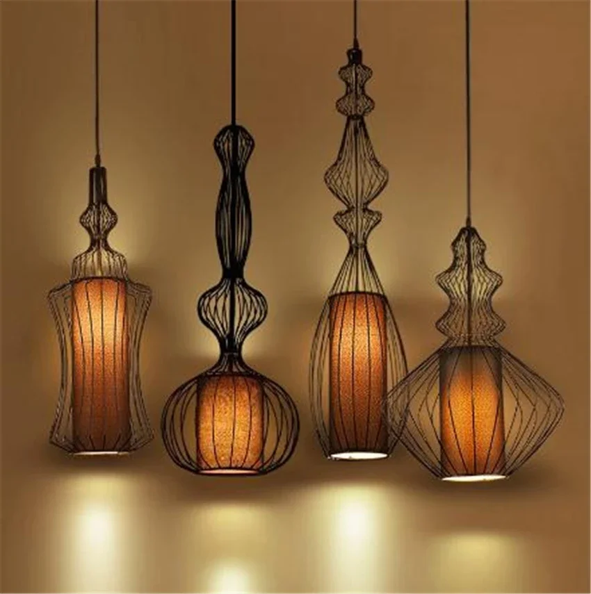 American Retro Industrial Chandelier Forged Iron Birdcage Chandelier Restaurant Farmhouse Room Decoration Lighting Hanging Lamp