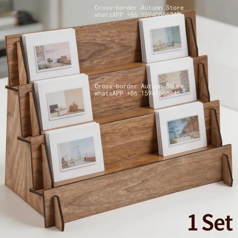Card Display Stand 3/4 Layer Wooden Postcard Display Stand Multifunctional Greeting Card Storage Rack for Office Home Decoration