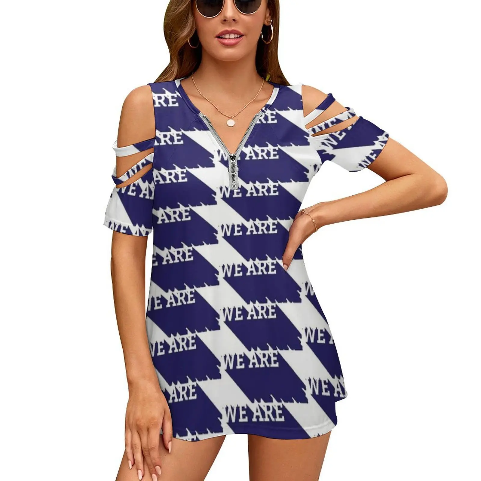 We Are 3D Font New Fashion Zip Off Shoulder Top Short-Sleeve Women Shirt Franklin University Football Psu Football Saquon