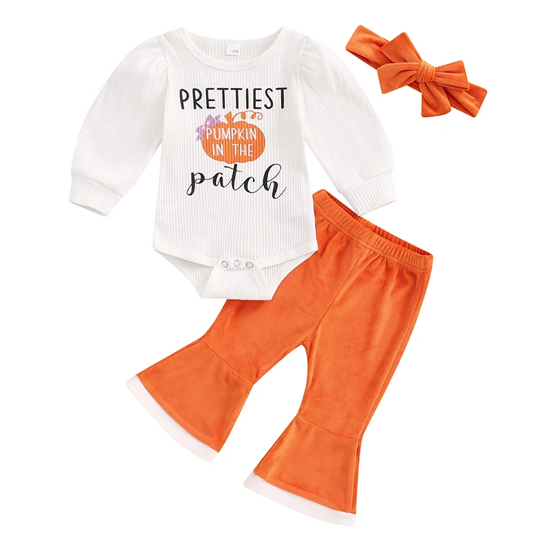 

Newborn Baby Girl Clothes Ruffle Romper Bodysuit Top Flared Pants Set Baby Bell Bottom Outfit