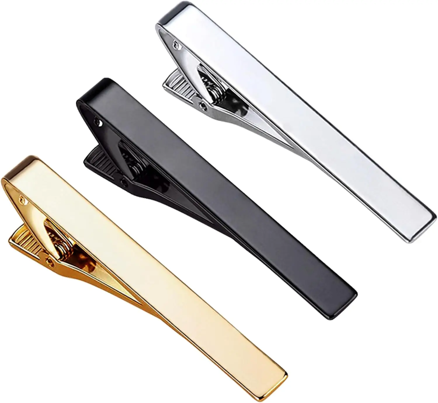 

3 Pack Tie Clips in Gold, Silver, Black - Classic Suit Accessory for Men's Business and Wedding Outfits