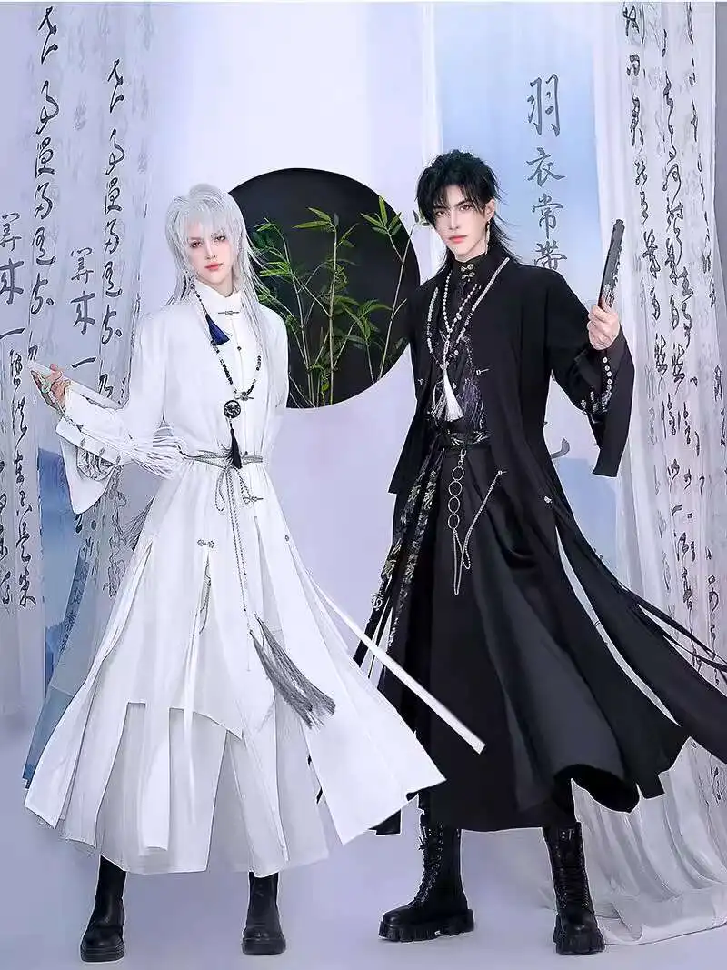 2025 novo estilo chinês vestido longo casaco blusão preto e branco pó jie yuchen qi sili sariel cosplay traje