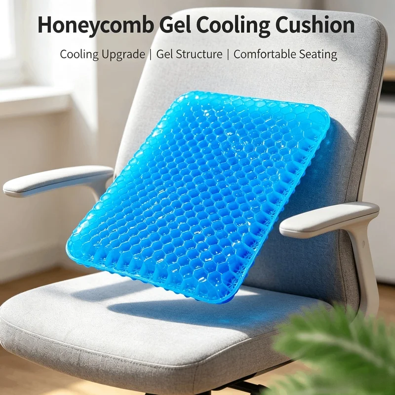 Double‑Thick Gel Seat Cushion Breathable Pressure‑Relief Cooling Pad for Office Car Home