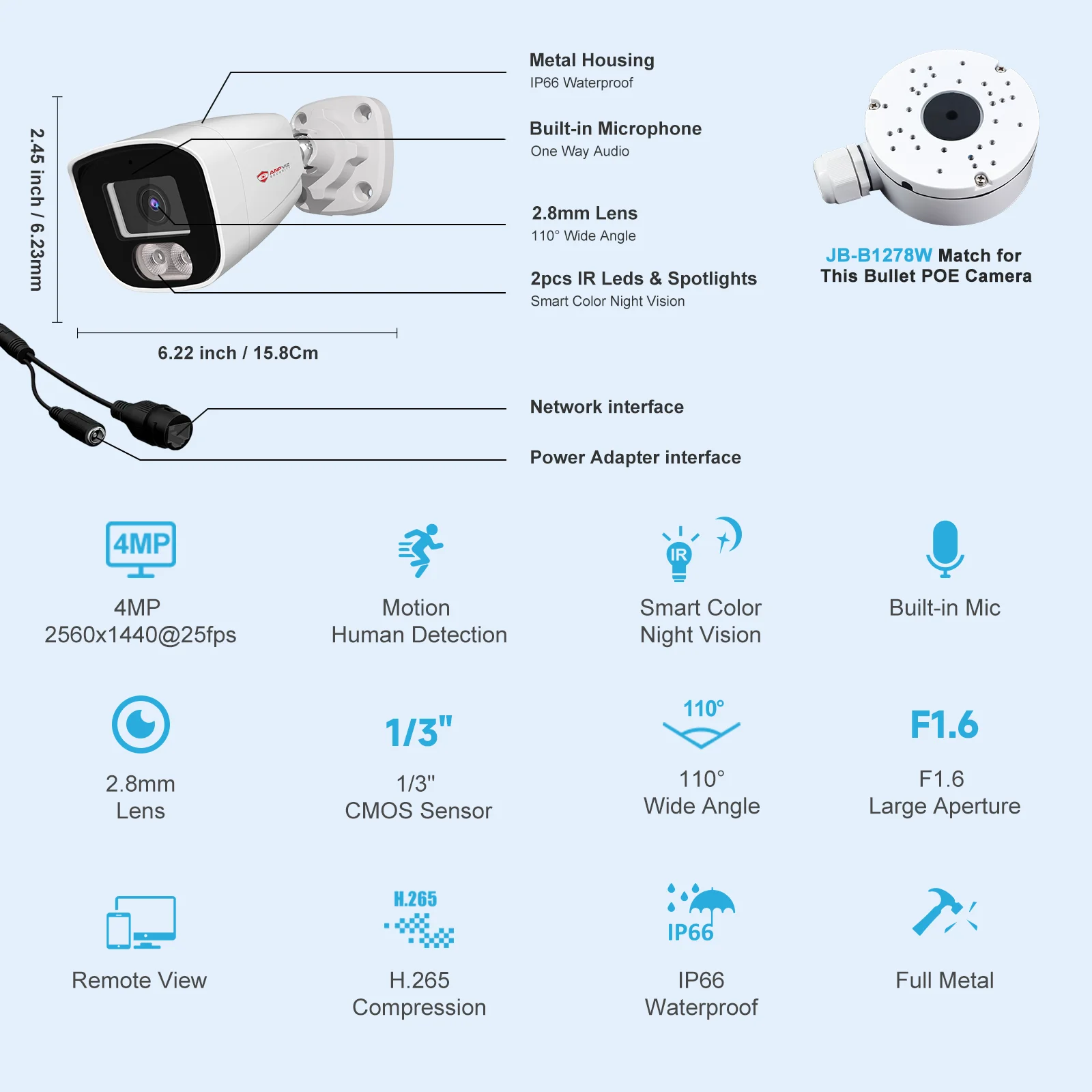 Anpviz 4/2/1PCS 4MP Bullet PoE IP Camera Motion Detection Smart Dual Light Color Night Vision Built-in Mic H.265 IP66 Metal NDAA