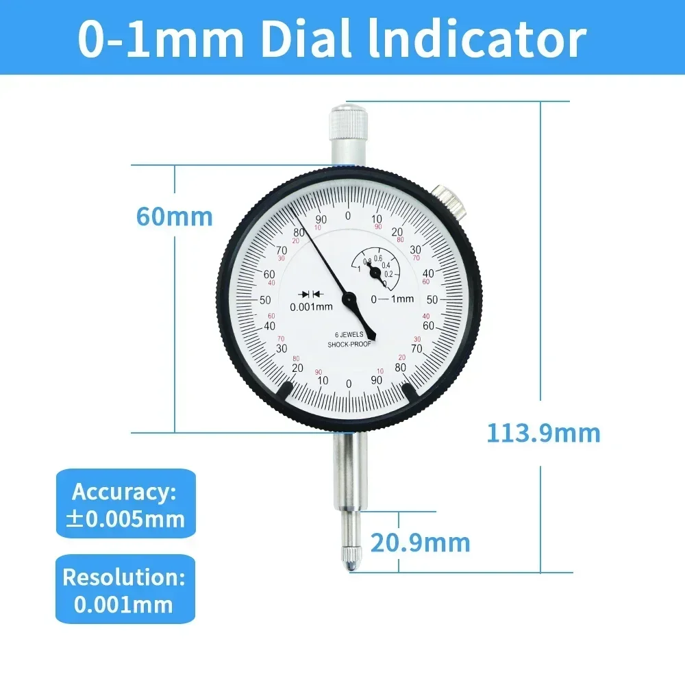 Shahe-Indicador de Dial de 0-1mm, indicador de Dial de 0.001mm, herramientas de medición métricas, herramienta indicadora