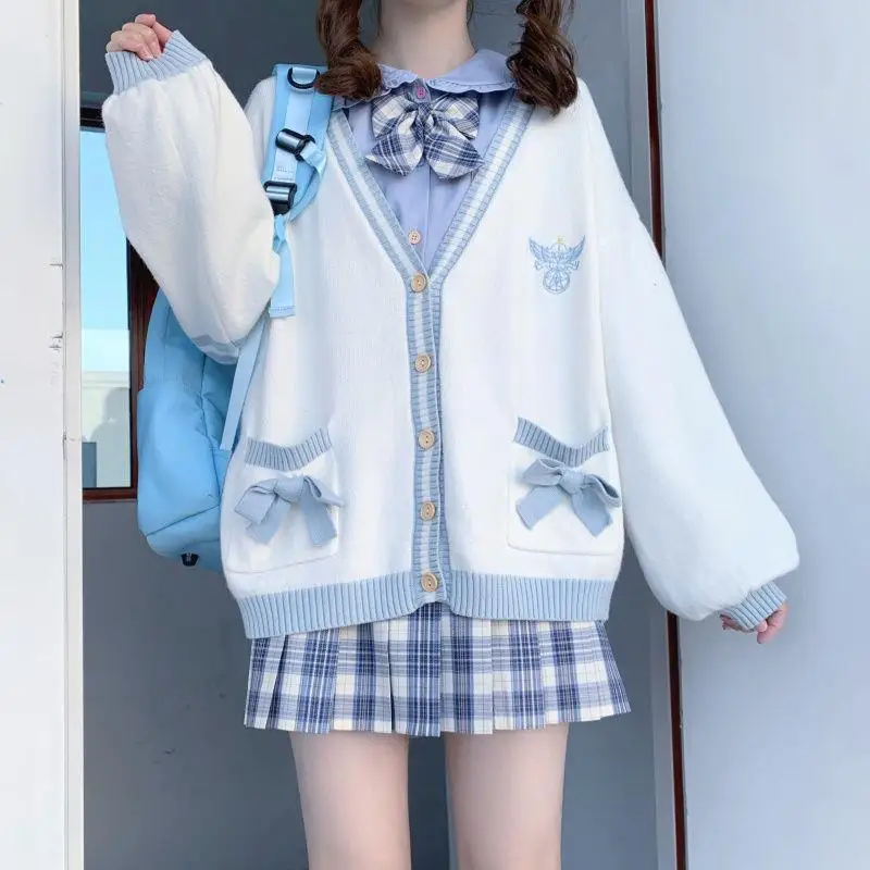 Japanese School Uniform Preppy Style Sweater Women 2021 Autumn New Korean Fashion Loose Simple V-neck Casual School Sweater