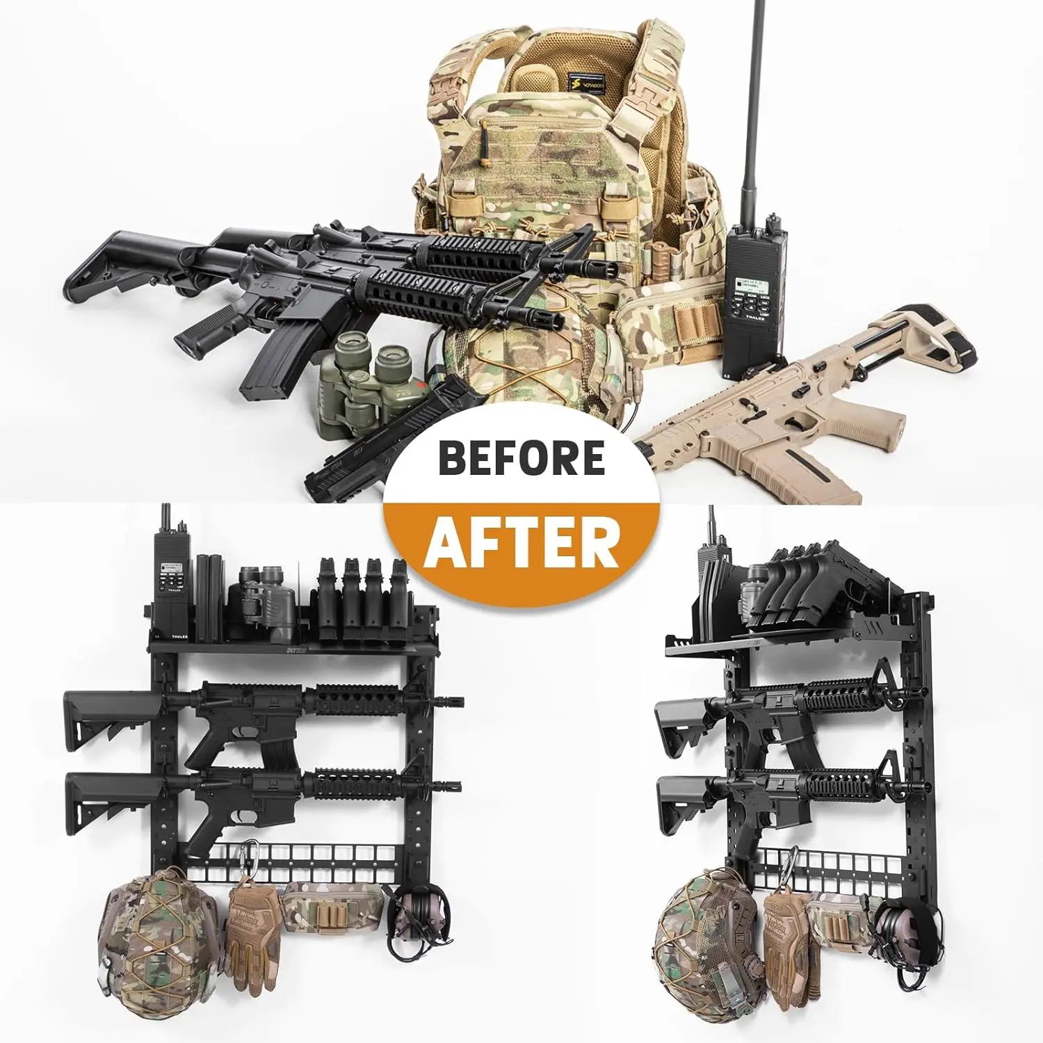 VOTAGOO Wall Gun Rack Indoor Gun Racks Wall Mount Holder for Rifle Pistol Shotgun Airsoft Steel Hunting Gear Storage Display