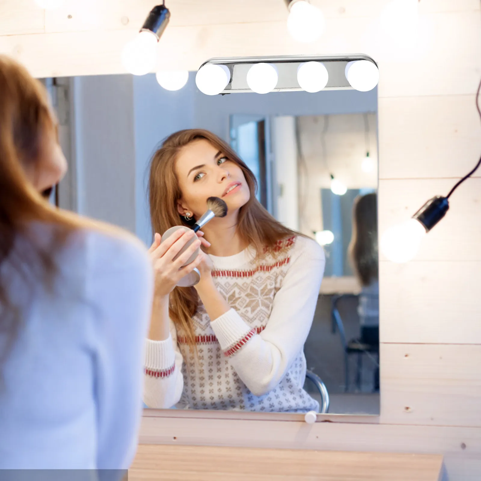 4-Bulb Makeup Lamp with Suction Cup for Mirror Instant Setup Portable Vanity Light Bright White LED for Bathroom Vanity Table