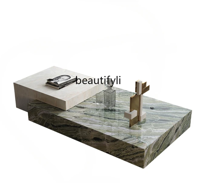 

Natural Marble Coffee Table Living Room Modern Light Luxury Villa Imported Luxury Stone Creative Large Flat Italian Style