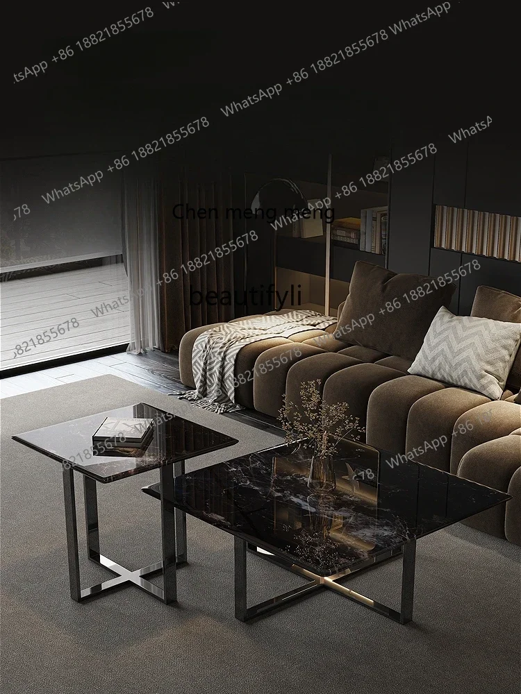 

ss7304 Super Crystal Stone Modern Minimalist Square Coffee Table Light Luxury Minimalist Living Room Stone Plate Marble Coffee T