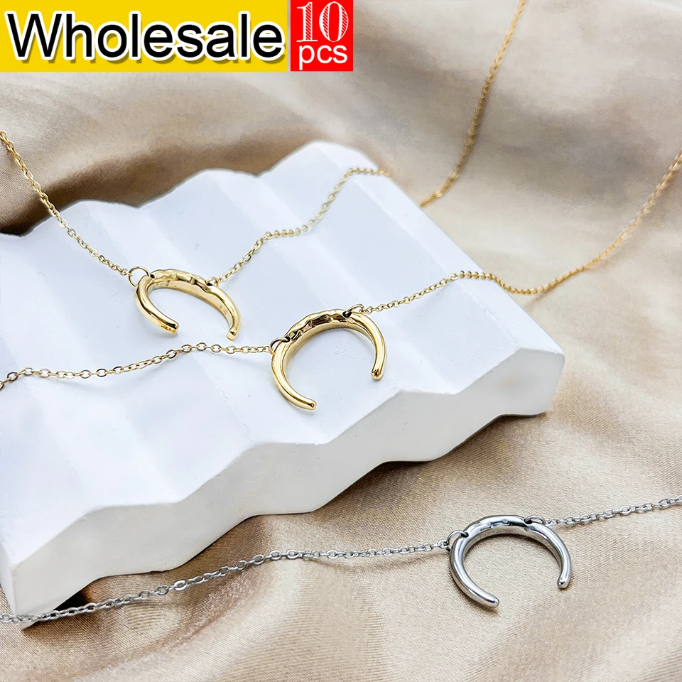 women 10PCS Punk Stainless Steel Necklace Women Horn Pendant Choker  for  Statement  Minimalist Jewelry Wholesale Direct sale