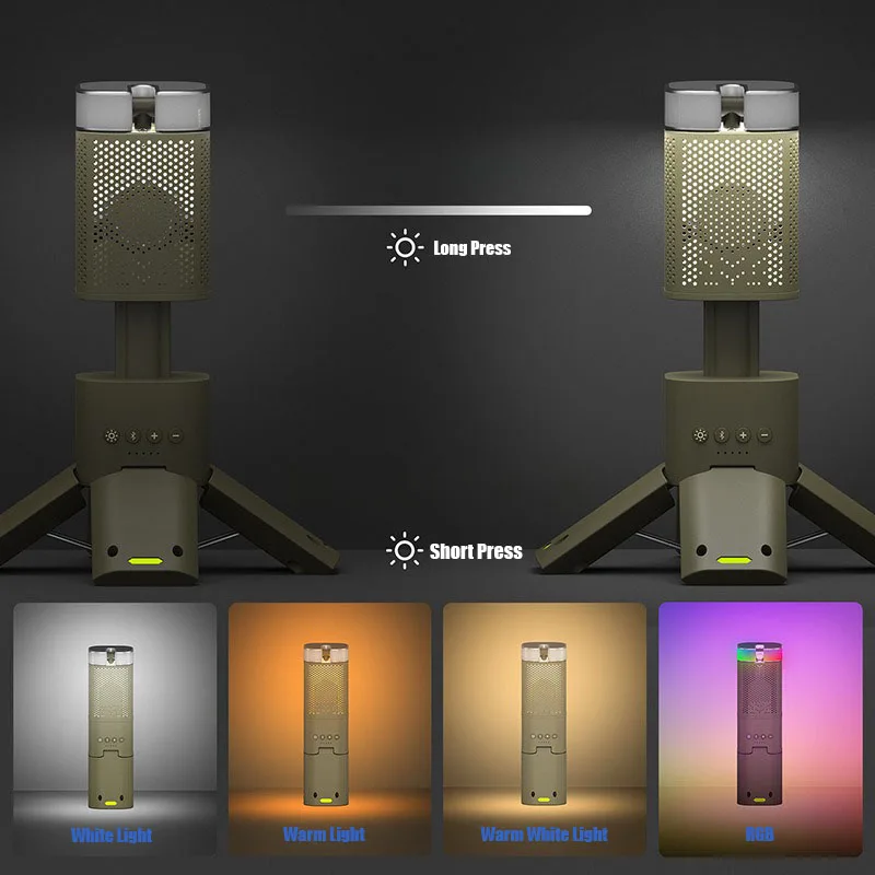 VOLODYMYR Telescopic LED Camping Light Portable Searchlight Bluetooth Speaker 14000mAh Waterproof Outdoor Flashlight Magnetic
