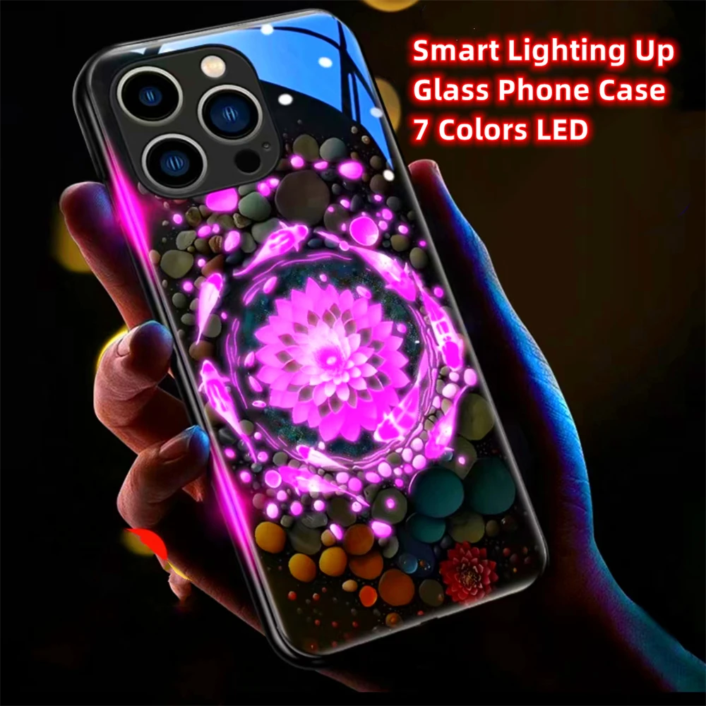 Luminous Fancy Carp LED Calling Light Flash Phone Case Glowing Cover For iPhone 15 14 13 12 11 Pro Max XR XS Plus 6 7 8 SE2020