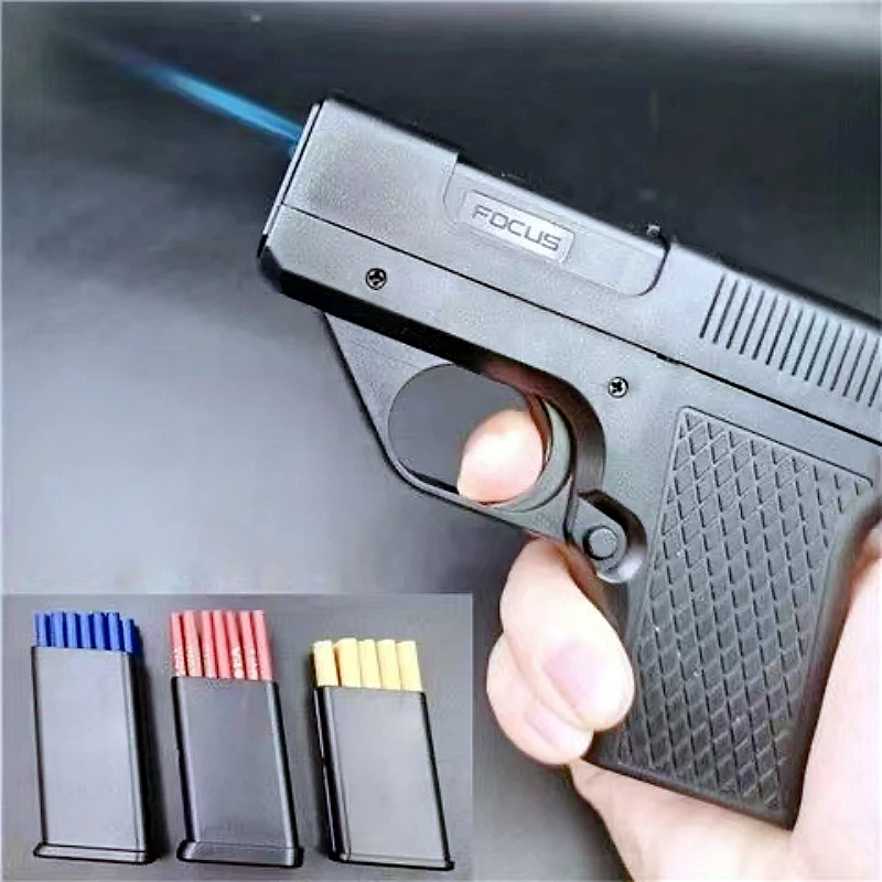 

New Three Capacity Cigarette Box Gun Type Inflatable Lighter Windproof Jet Deep Blue Flame Outdoor Portable Lighter for Men