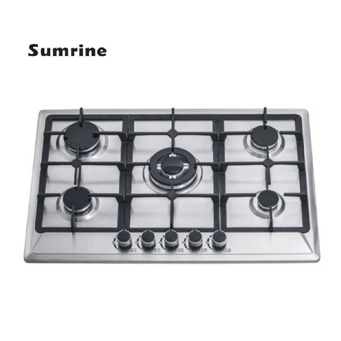 فرن غاز تجاري ذو 5 شعلات من الفولاذ المقاوم للصدأ مدمج NG/LPG موقد المطبخ مصدر طاقة كهربائي للاستخدام الخارجي