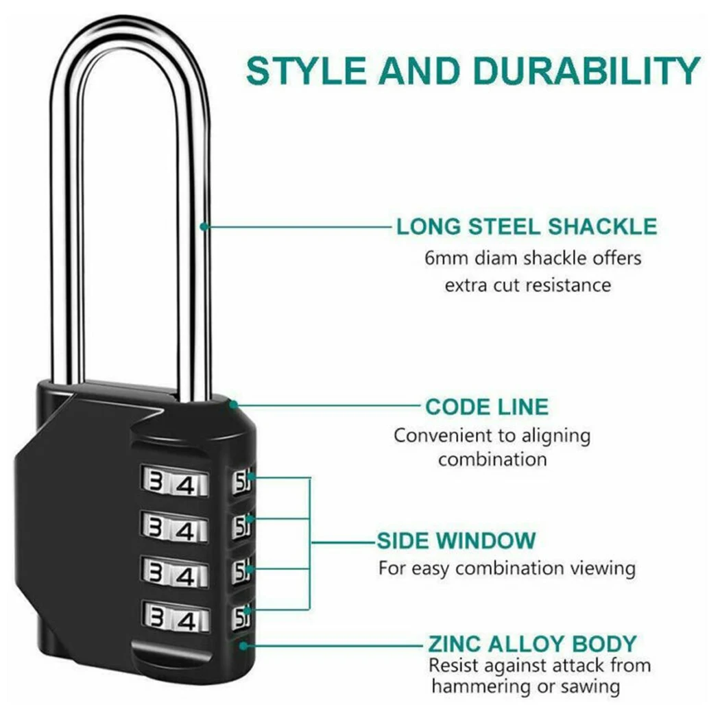 

Loop Lock Shackle Travel Waterproof Weatherproof Combination Extra Long Outdoor Padlock 4 DIGIT Anti-rust Lock
