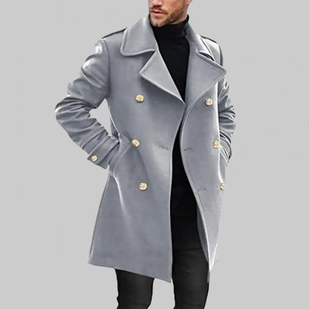 Pardessus à double boutonnage pour hommes, manteau à col rabattu, optique, mi-long, cardigan chaud avec poches, trench-coat, automne, hiver