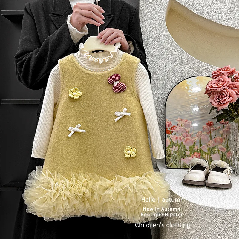 

Girls' Autumn Dress2025New Style Children's Fashionable Fragrant Vest Dress Set for Autumn and Winter Girls' Birthday Princess D