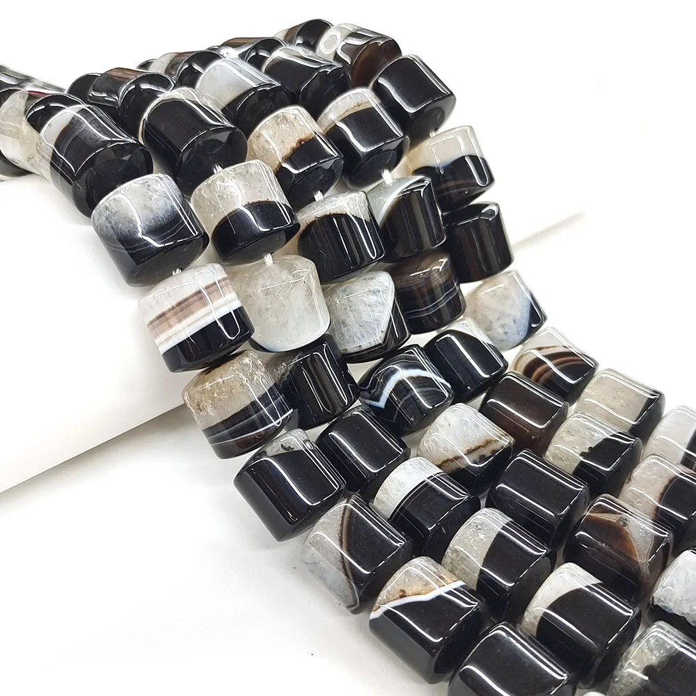 14x13mm Black Agate Beads Natural Stones Cylinder Uruguayan Agate Bead Healing Crystals for Jewelry Making DIY Necklace Bracelet