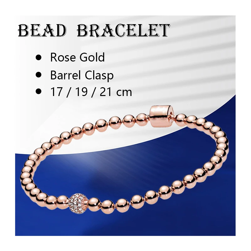 

Wrist Beaded Chain Strand Bracelets For Women Jewelry Rose Gold 925 Sterling Silver Logo Barrel Clasp Larger Pave Setting Zircon