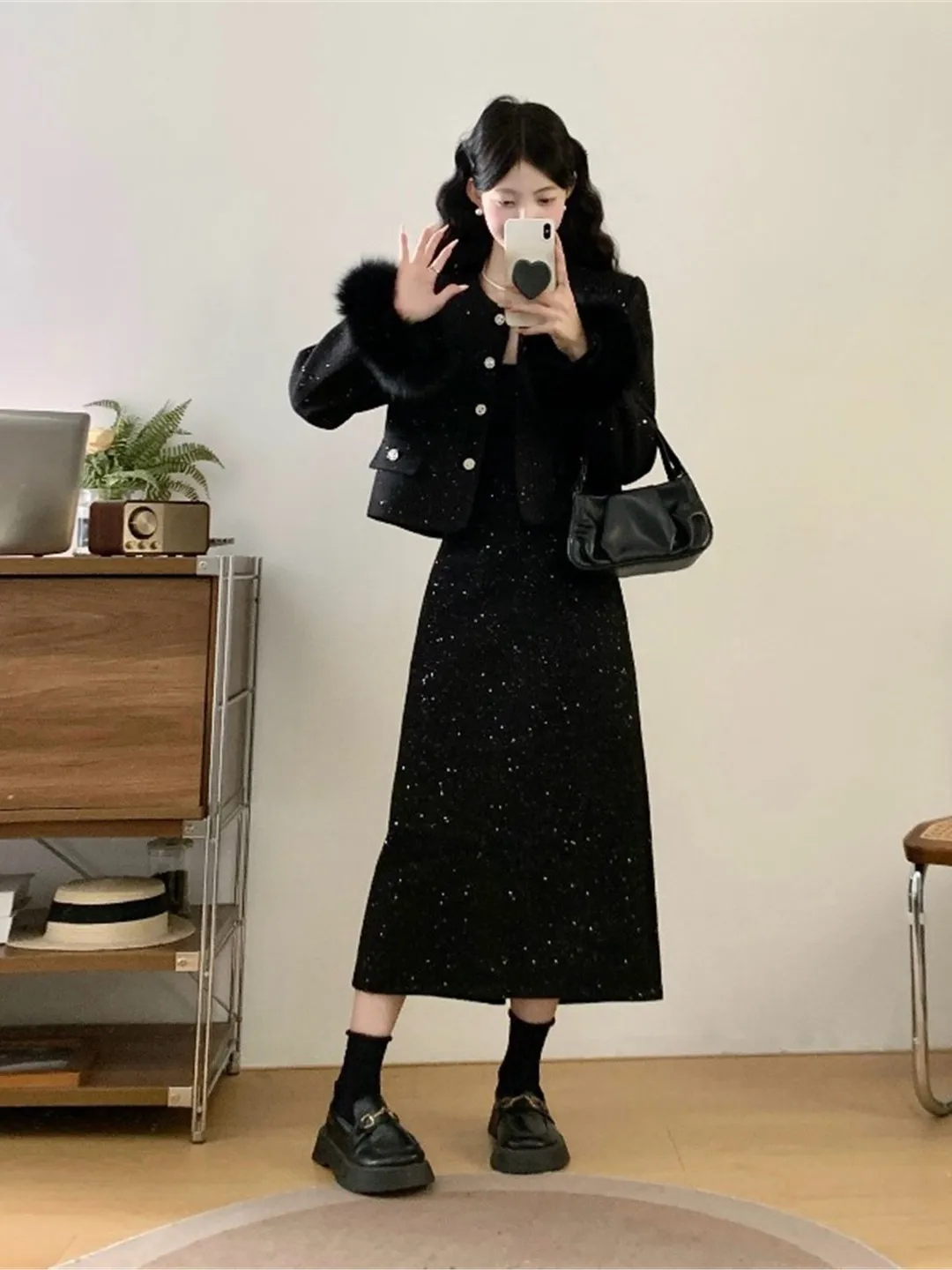 

iny шерстяной комплект из двух предметов, женский модный осенне-зимний костюм с маленькой юбкой Fraance Sle Ele для женщин