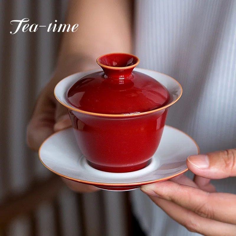 120ml Dehua White Porcelain Tea Tureen Household Hand Grab Bowl Tea Set Small Ceramic Thin Tire Tea Maker Gaiwan Gifts 10 Colors