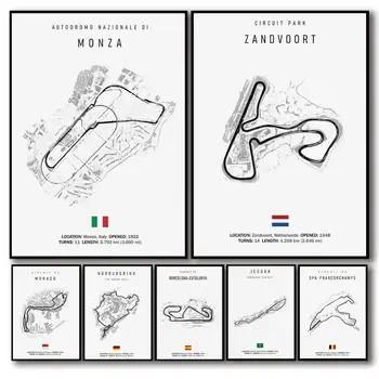 Klasické černobílé vintage nástěnné umění Formule 1 Imola Monaco Monza Circuit HD olej na plátně plakáty a bytové dekorace dárky 10 nejlepší prodej okruh v Monaku - №2