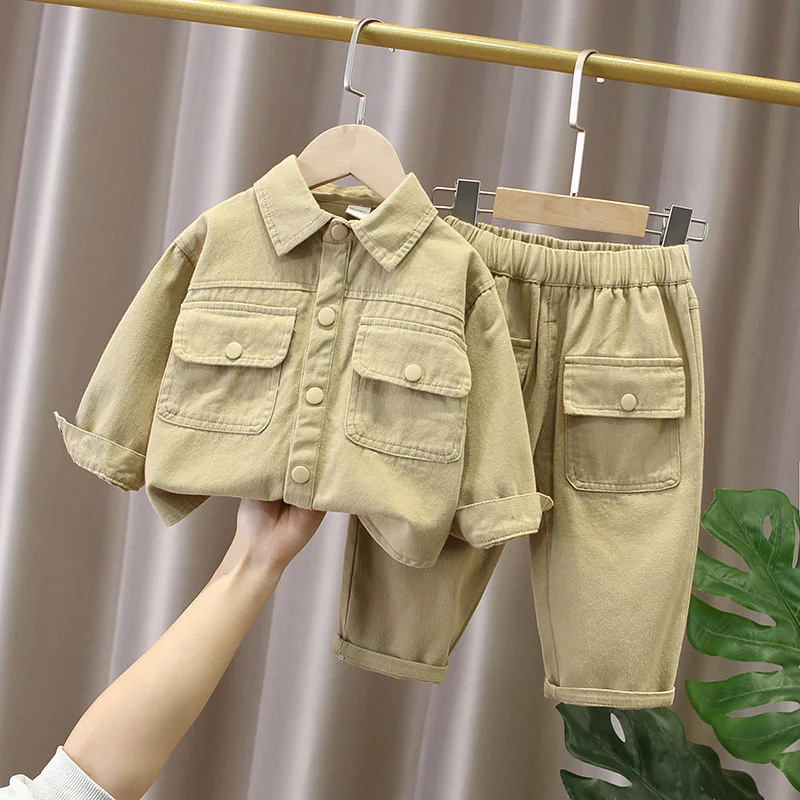 

Boys Coat +Pants Kids Suits 2PCS/Set Cotton 2024 Khaki Spring Autumn Cotton Jogging Teenagers Christmas Gift Children Clothing